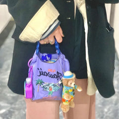 Women Cartoon Handbag Embroidered Canvas Shoulder Bag Schoolgirl Tote