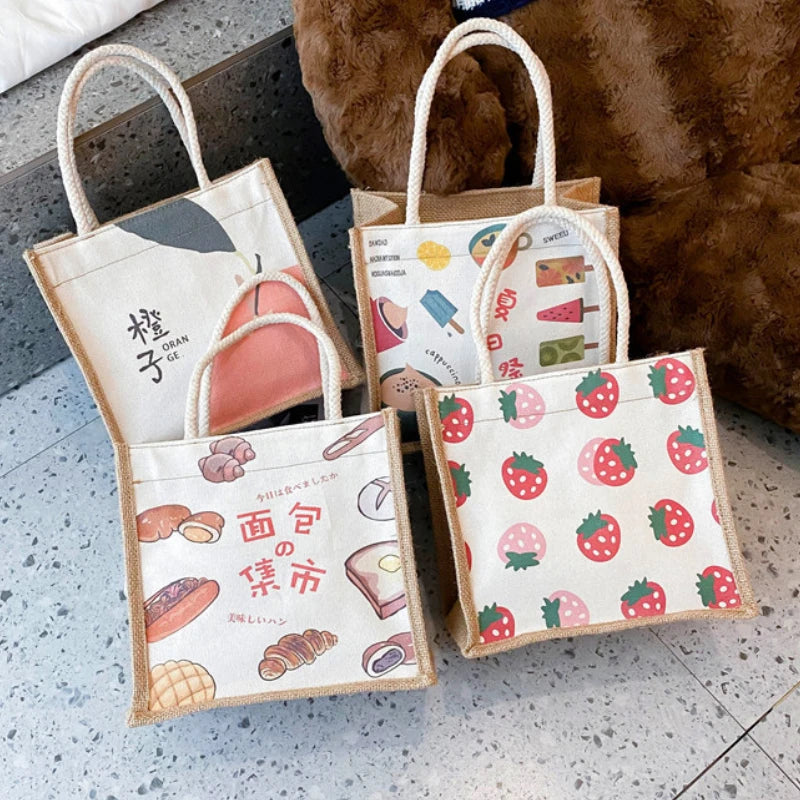 Canvas Lunch Bag for Women Girls Tote Handbag Pouch Food Storage Container