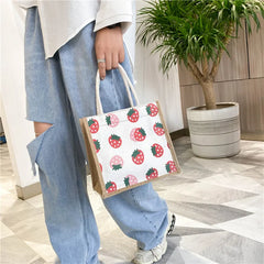 Canvas Lunch Bag for Women Girls Tote Handbag Pouch Food Storage Container
