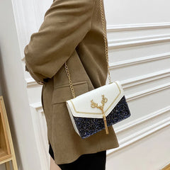 Women Elk Tassel Chain Small Bag Sequin Cross Bag
