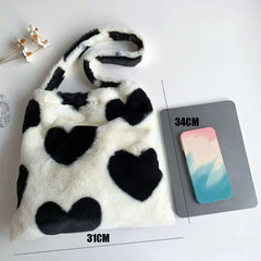 Love Heart Plush Shoulder Bag Furry Tote Bag