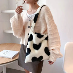 Love Heart Plush Shoulder Bag Furry Tote Bag
