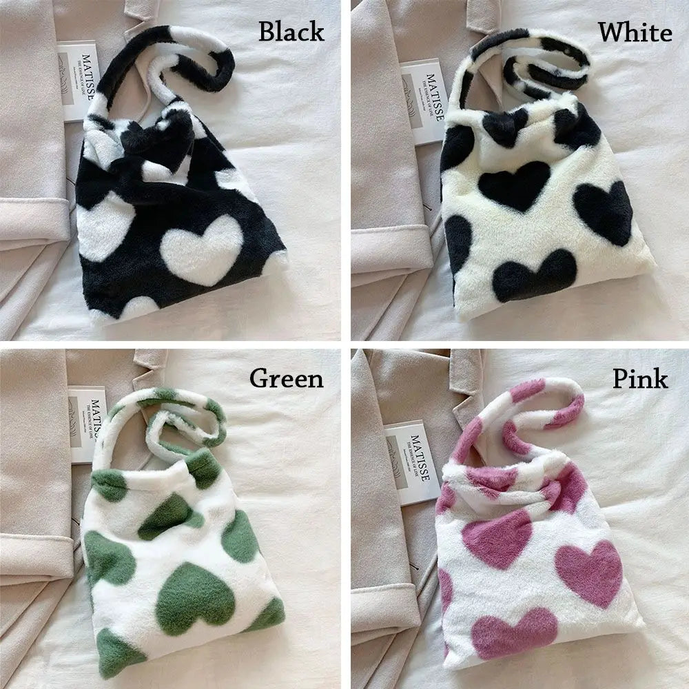 Love Heart Plush Shoulder Bag Furry Tote Bag