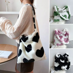 Love Heart Plush Shoulder Bag Furry Tote Bag