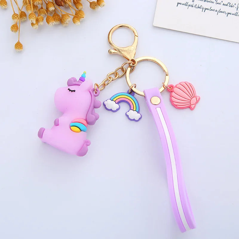 Unicorn Keychain Silicone Car Key Pendants Gift Keyring Cartoon