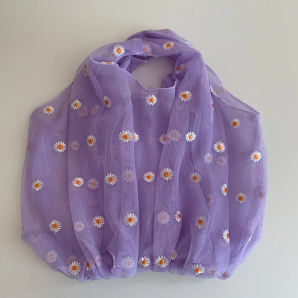 Mesh Cloth Embroidered Tote Bag for Girls