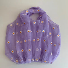 Mesh Cloth Embroidered Tote Bag for Girls