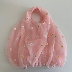Mesh Cloth Embroidered Tote Bag for Girls