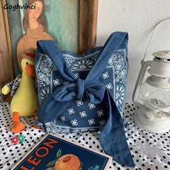 Vintage Bow Designs Denim Shoulder Bag Retro Handbag