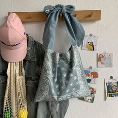 Vintage Bow Designs Denim Shoulder Bag Retro Handbag