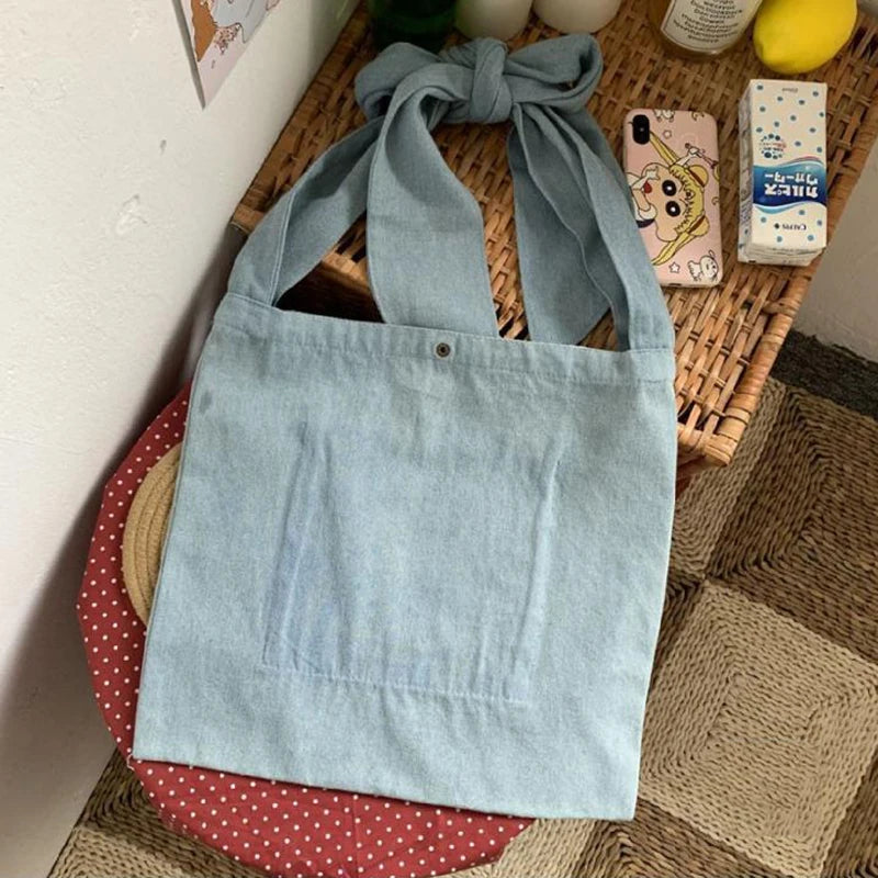 Vintage Bow Designs Denim Shoulder Bag Retro Handbag
