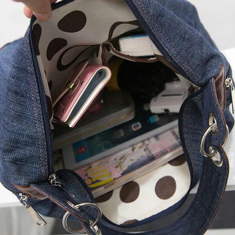 Women Denim Tote Bag Large Capacity Top Handle Bag