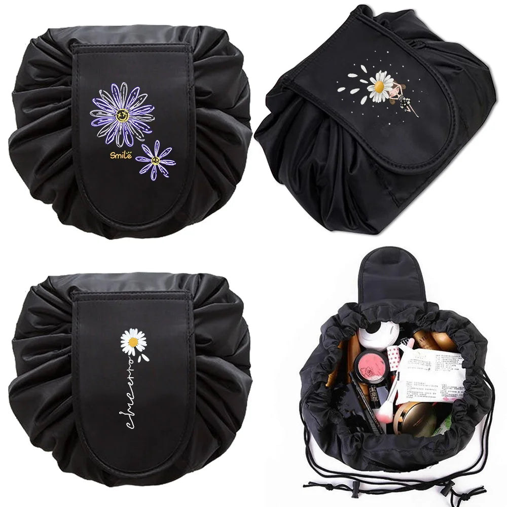 Daisy Print Organizer Cosmetic Bag Travel Pouch
