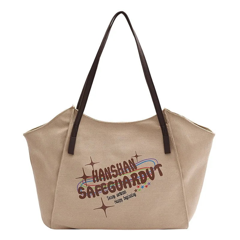 Canvas Women Shoulder Bag Brown Bucket Bag Large Capacity Dumpling Handbag