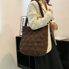 Corduroy Eco Shopping Bag Big Capacity Rhombic Lattice Office School