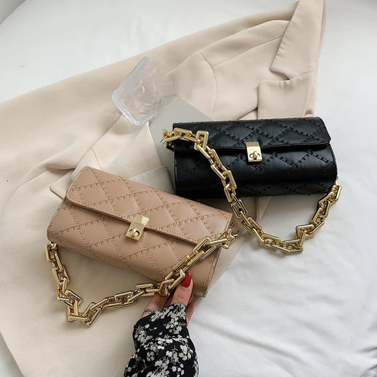 Women Lattice Pattern Underarm Shoulder Bags PU Leather Chain Handbags