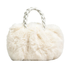 Fluffy Shoulder Bag with Woven Handle