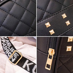 Women Embroidered Rivet Mini Backpack PU Leather Shoulder Bag