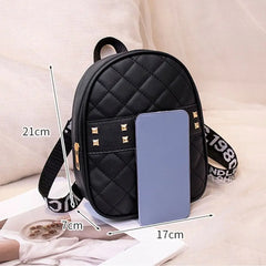 Women Embroidered Rivet Mini Backpack PU Leather Shoulder Bag