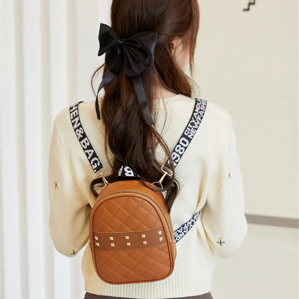 Women Embroidered Rivet Mini Backpack PU Leather Shoulder Bag
