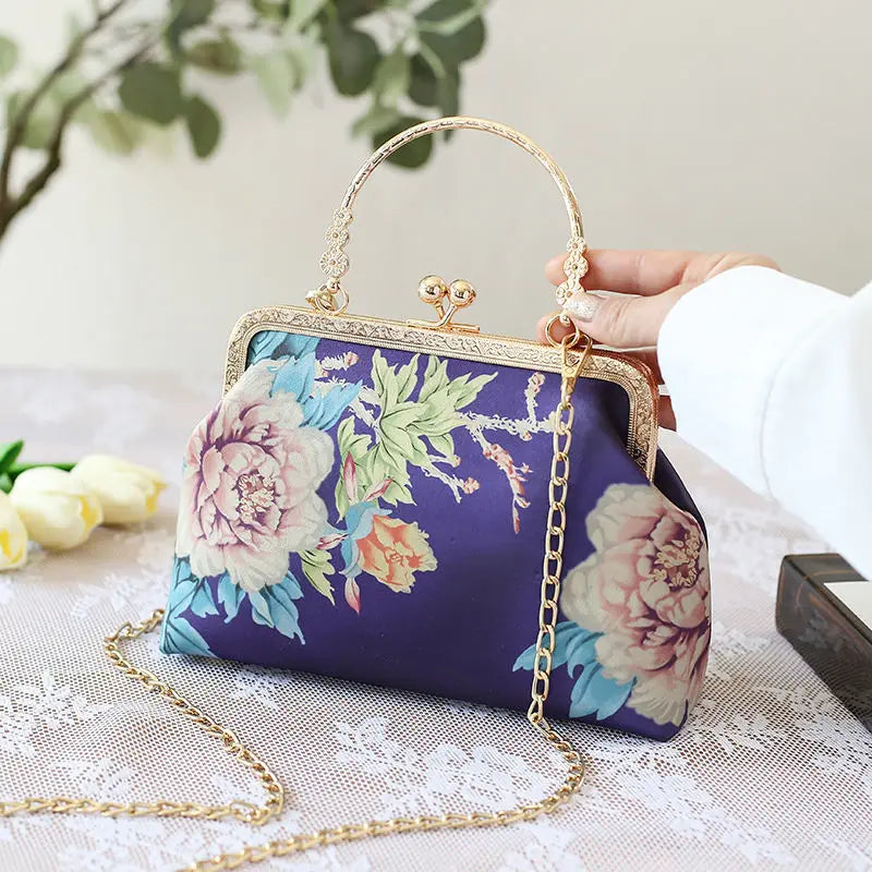 Women Embroidery Floral Evening Bag Party Clutch Chain Messenger Wedding Tote