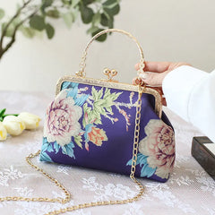 Women Embroidery Floral Evening Bag Party Clutch Chain Messenger Wedding Tote