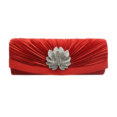 Satin Folds Wedding Clutch Rhinestone Crossbody Bag Chain