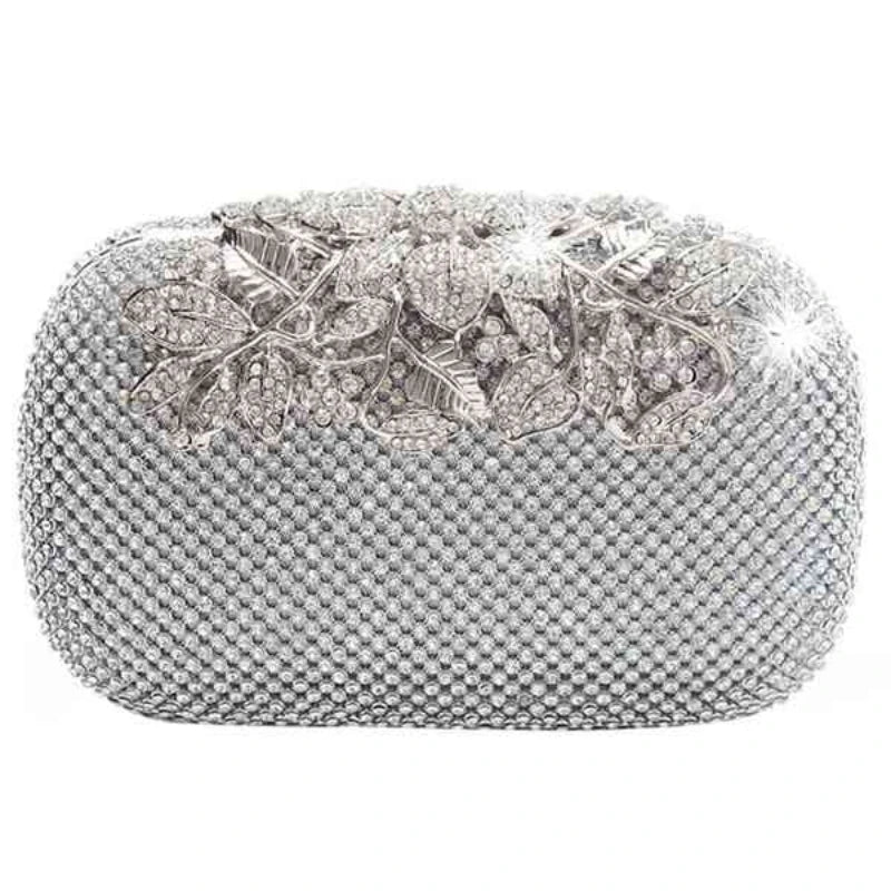 Flower Crystal Clutch Wedding Purse Rhinestones Chain Bag Diamond Shoulder Tote