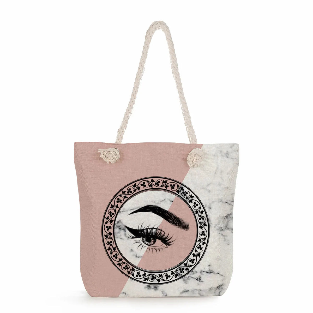Women Eye Lashes Style Lovely Sweet Print Handbags Travel Thick Rope Beach Bag