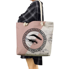 Women Eye Lashes Style Lovely Sweet Print Handbags Travel Thick Rope Beach Bag