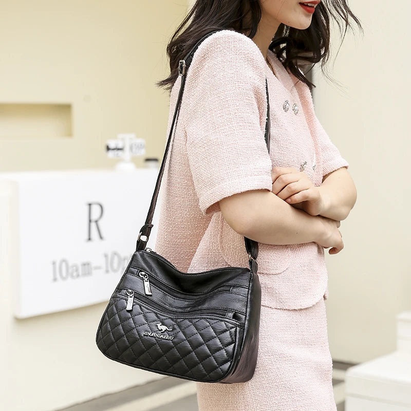 Women Large Capacity PU Leather Shoulder Bag Soft Messenger Bag