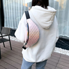 Women Laser Fish Scale Chest Bag Soft Surface Polyester Lined Shoulder Crossbody