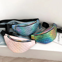 Women Laser Fish Scale Chest Bag Soft Surface Polyester Lined Shoulder Crossbody