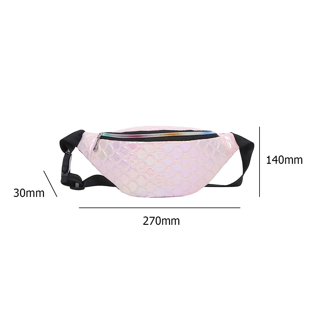 Women Laser Fish Scale Chest Bag Soft Surface Polyester Lined Shoulder Crossbody