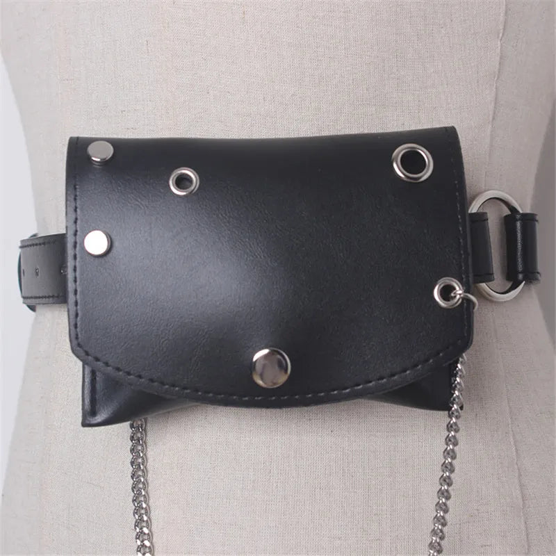 Women Leather Fanny Pack Bag Chain Belt Wallet Pouch