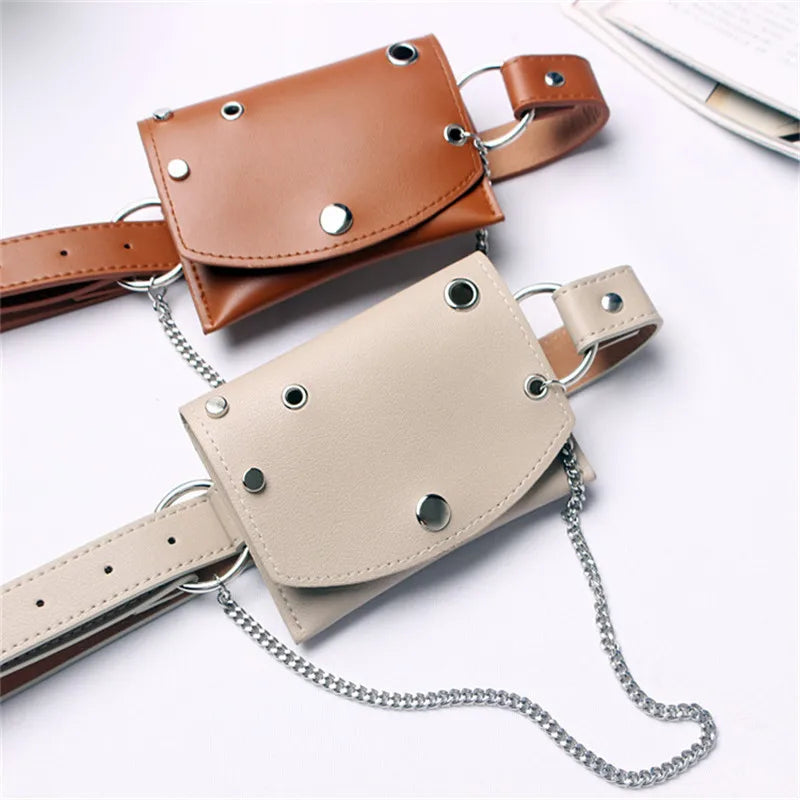 Women Leather Fanny Pack Bag Chain Belt Wallet Pouch