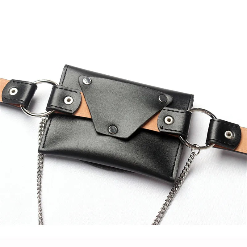 Women Leather Fanny Pack Bag Chain Belt Wallet Pouch