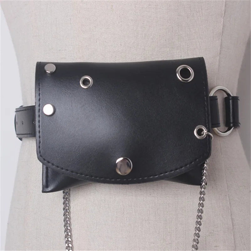 Women Leather Fanny Pack Bag Chain Belt Wallet Pouch