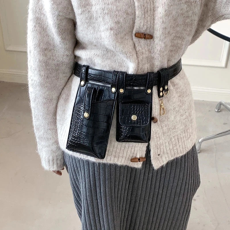 Women Fanny Pack Leather Belt Bag Irregular Shape Waist Bag