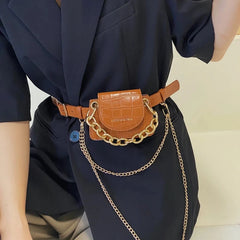 Women Leather Belt Bag Chain Waist Bag Shoulder Handbag