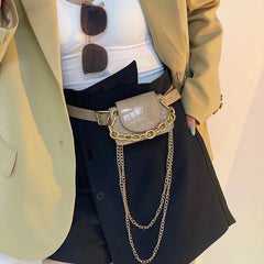 Women Leather Belt Bag Chain Waist Bag Shoulder Handbag