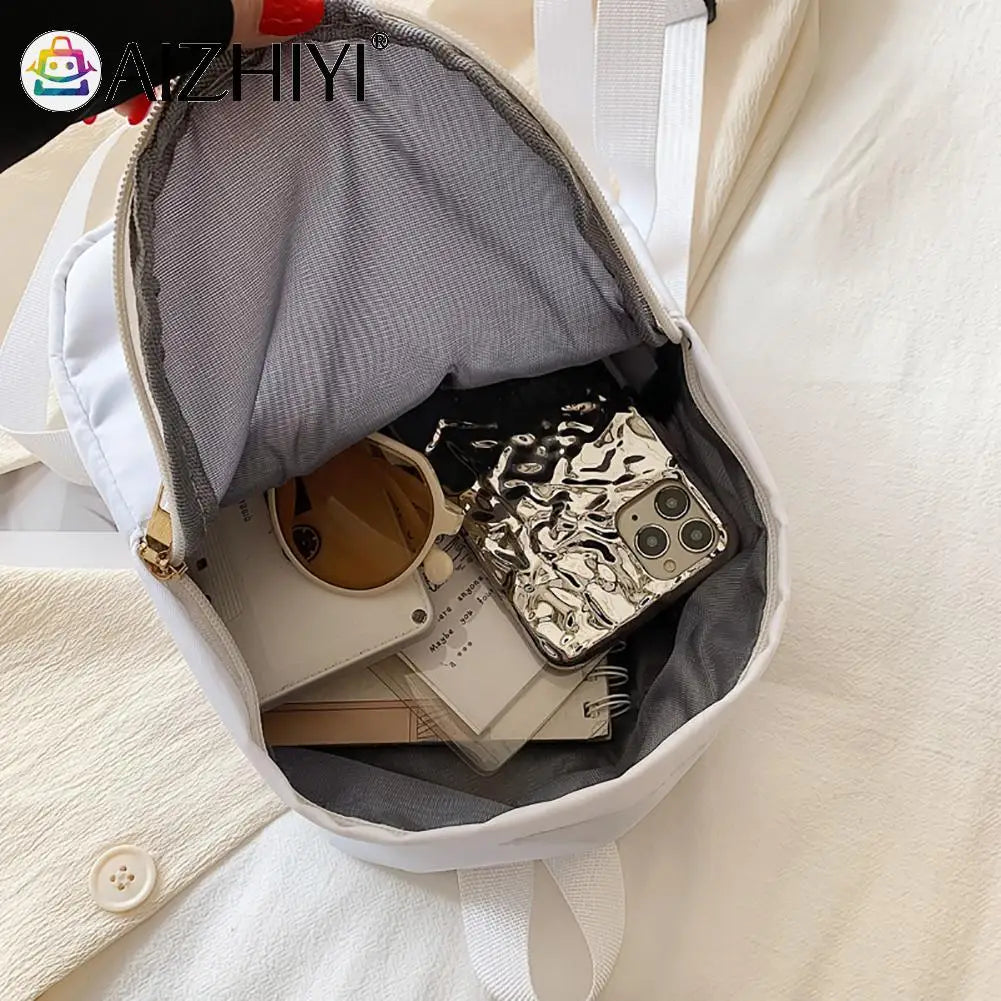 Nylon Women Backpack Solid College Teenager Girls Backpack