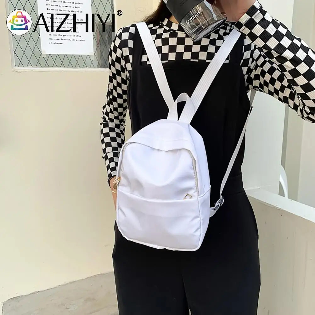 Nylon Women Backpack Solid College Teenager Girls Backpack