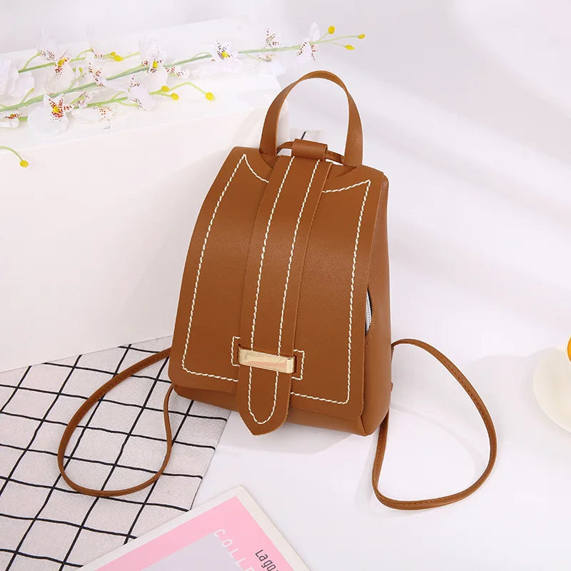 Retro Mini Leather Backpack for Women, Portable Travel Small Bag Purse