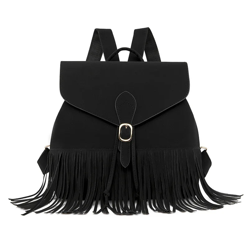 Retro Fringed Shoulder Handbag Versatile Shopping Backpack