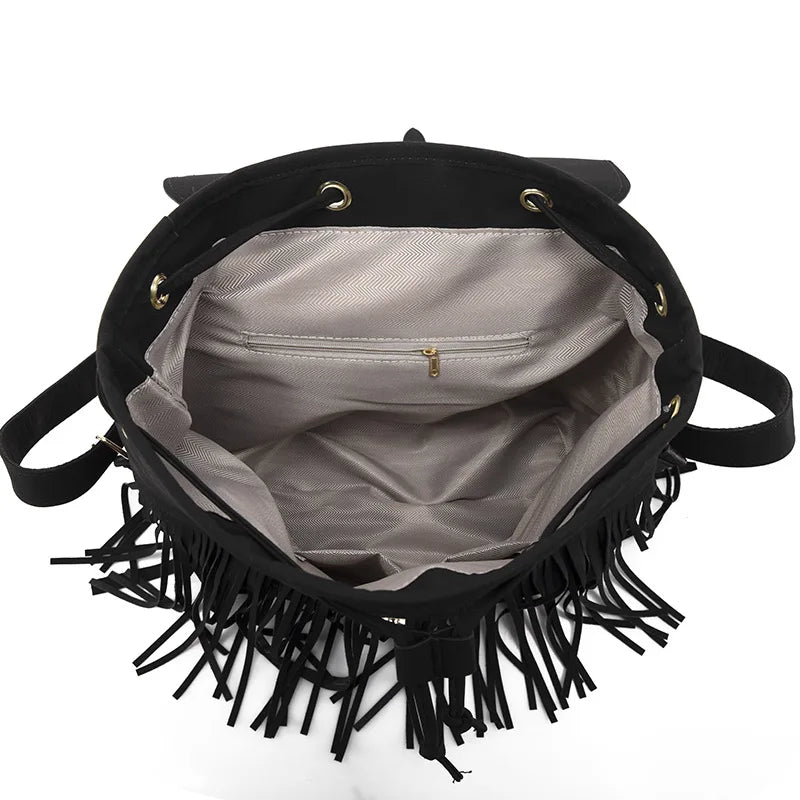 Retro Fringed Shoulder Handbag Versatile Shopping Backpack