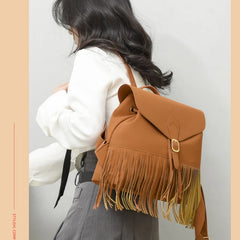 Retro Fringed Shoulder Handbag Versatile Shopping Backpack