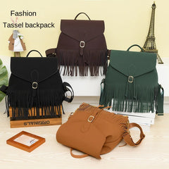 Retro Fringed Shoulder Handbag Versatile Shopping Backpack