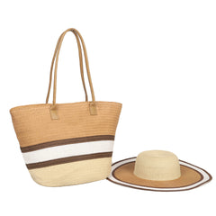 Boho Style Beach Bag & Vacation Hat Set, Straw Summer Tote