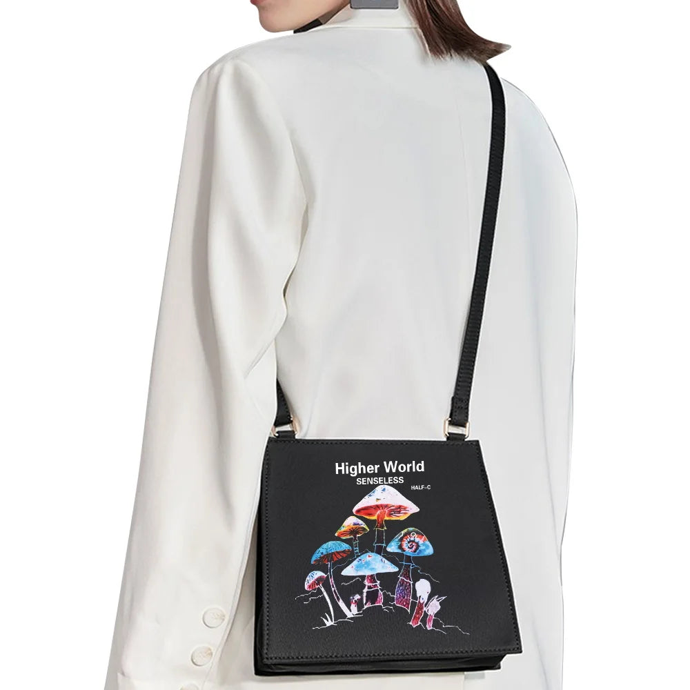 Women Mushroom Pattern Shoulder Bag Sweet Style Square Lady Handbag